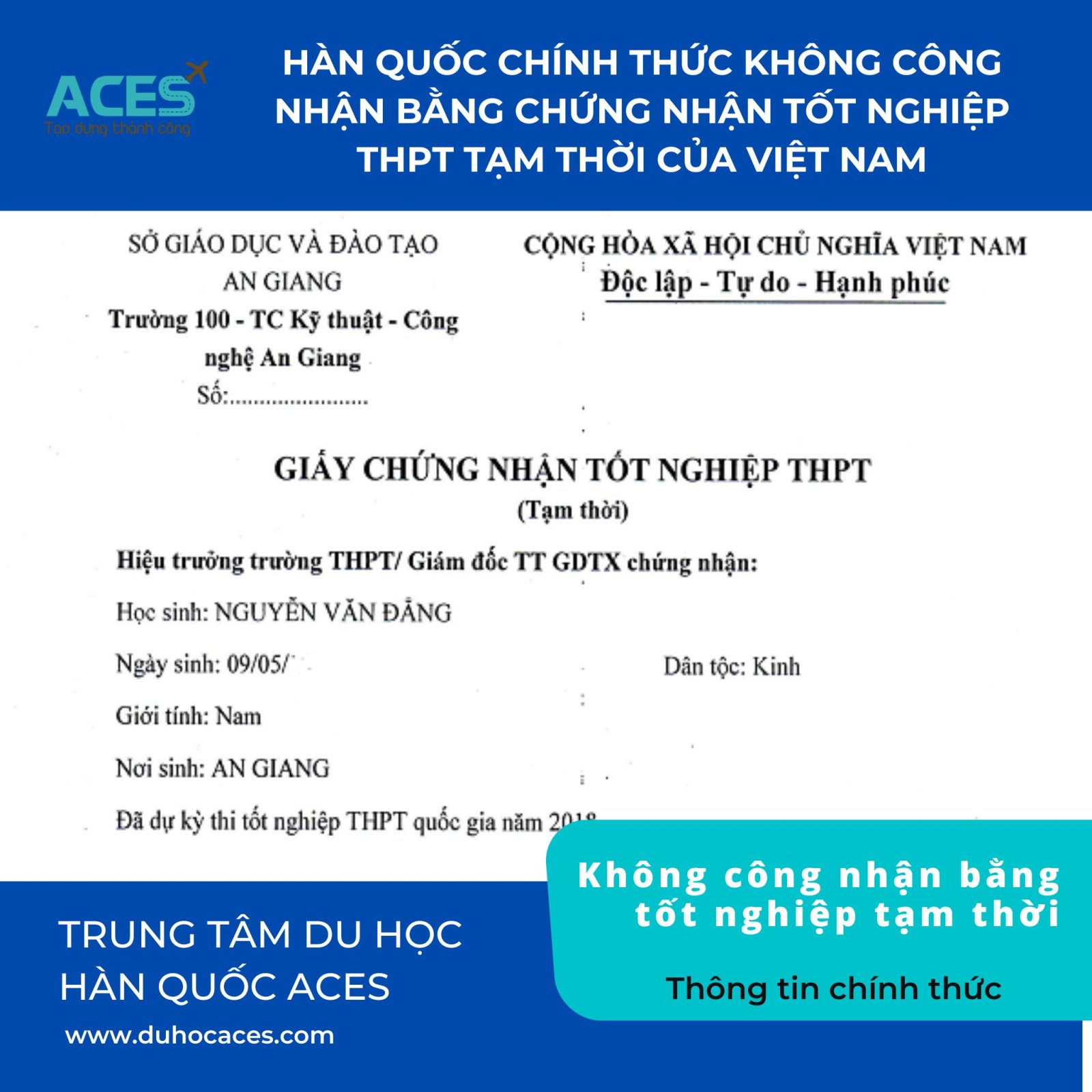 Kh&ocirc;ng c&ocirc;ng nhận bằng tốt nghiệp THPT tạm thời