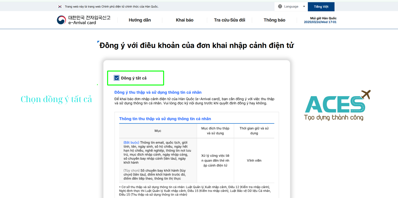 Chọn đồng &yacute; tất cả